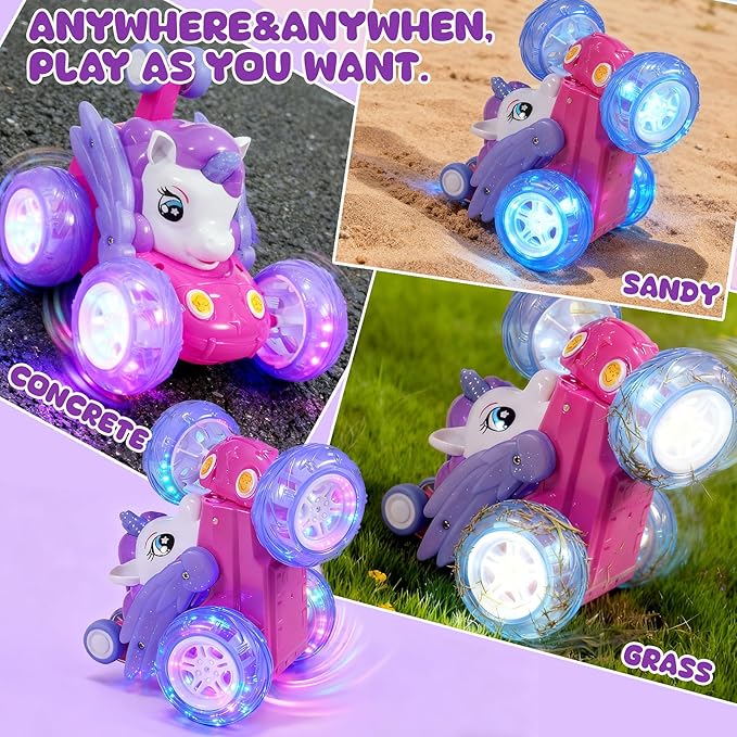Unicorn Toys RC Car for Girls 4-6 Beginner-Friendly Cute Remote Control Toy - High-Speed All-Terrain 360°Flips Stunt &amp Cool Blinky Lights Ideal Christmas Birthday Gift for Age 3 4 5 6 7 8 - Purlpl