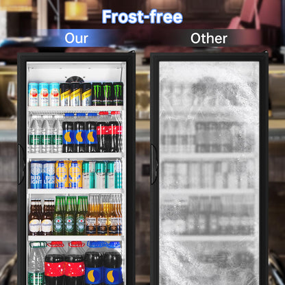 Velieta Commercial Beverage Refrigerator, 24.5 Inch 15 Cu. Ft. Drink Fridge, Display Refrigerator with Glass Door, Commercial Display Fridge with 4 Adjustable Shelves, for Shops, Restaurants, Bars