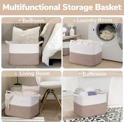 Goodpick Woven Storage Baskets - Rectangle Toy Organizer with Handles | Large 18 x 14 x 12 Inches