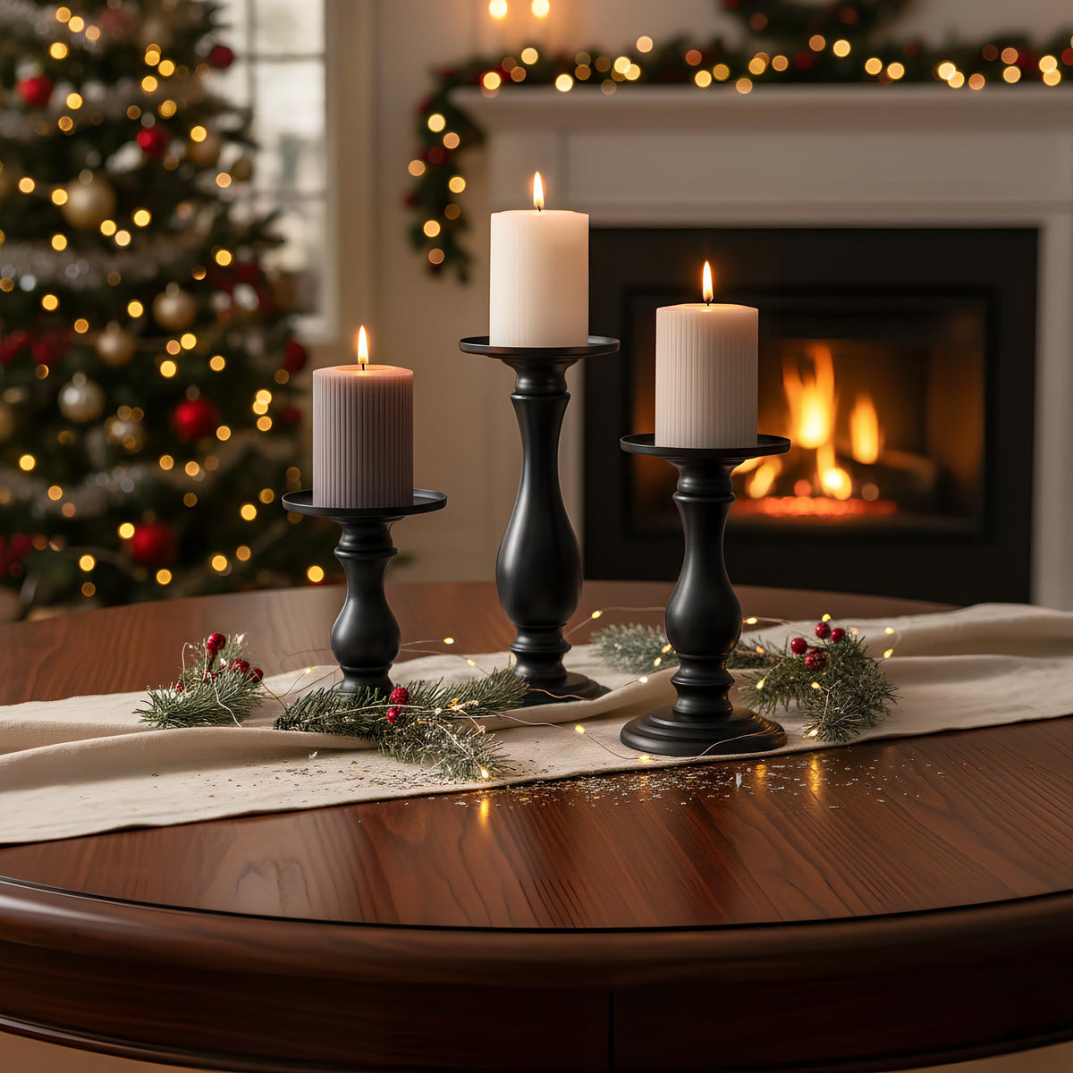 Matte Black Pillar Candle Holders Set of 3-10", 8", 6”H Candlestick Candle Holder Stand, Mother's Day Home Decor Gift for Fireplace/Table Centerpiece/Rustic/Farmhouse