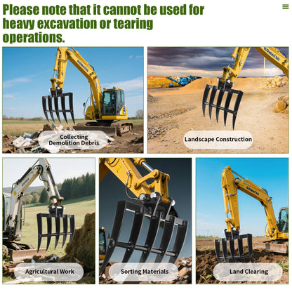 Mini Excavator Rake, Metal Wide Backhoe Rake Fit for 0.8T-1.5T Mini Excavators Attachments Use for Land Clearing, Debris Removing, Soil Spreading
