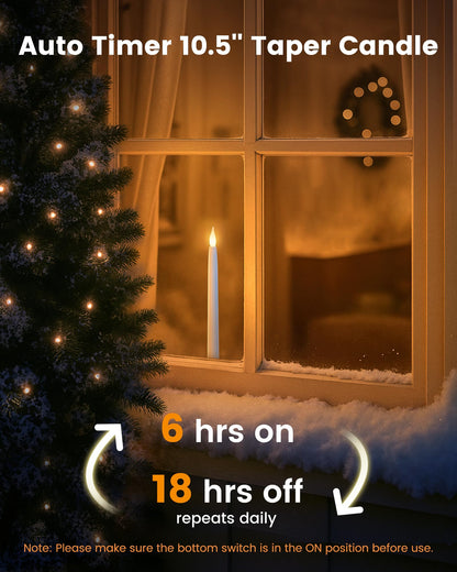 SURAIELEC 10.5'' Battery Window Taper Candles with Timer, 3000K Warm White, Flameless LED Candle for Christmas Window, Mantel, Dining Table, Matt Black, 4 Pack (Rechargeable Batteries Not Compatible)