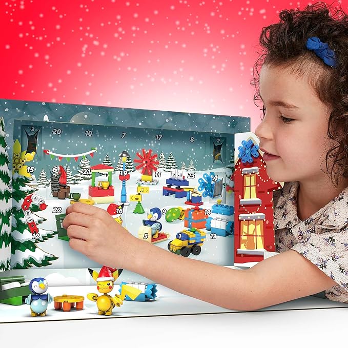 MEGA Pokémon Building Toys Set Holiday Calendar with 202 Pieces 2 Poseable Characters and Accessories for Kids