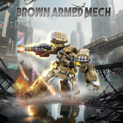 Mech Robot Transforming Building Blocks Set for Adults Brown City Protector Mecha Model Action Figures Cool Creative Robots STEM Toys Gift for Teens Boys 581 Pieces
