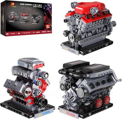 JMBricklayer 3-in-1 Mini Engine Model Car Kits that Runs V8 V12 W16 Engine Kits for Adults &amp Teens Physical Science Experiment STEM Toy Collectible Engineering Gifts for Car Lovers 840PCS