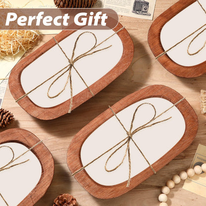 FoldTier 4 Pcs Wooden Dough Bowl Bulk Wood Decorative Rustic Wooden Bowls Wedding Table Centerpiece for Living Room Home Dining Room Kitchen Easter Decoration(Brown,10'' X 6'' X 2'',Classic)