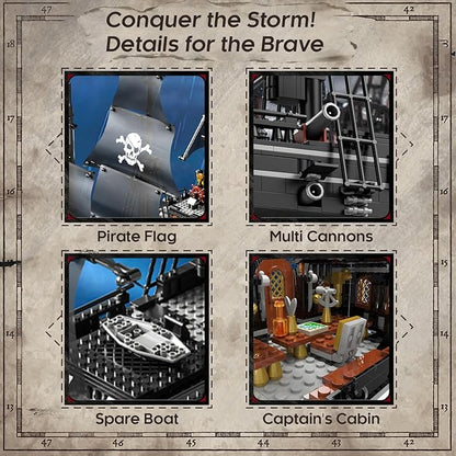 Pirate Ship Building Kit Black Pearl Caribbean Pirate Ship Mini Building Block Sets for Adults Pirate Ship Toys Gift for Kids Boys 8-12 Not Compatible with Lego Pirate Ship Set 1424 PCS