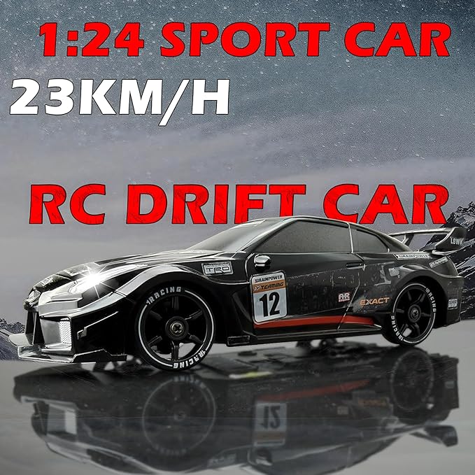 1:24 RC Drift 2.4GHz with LED Light Race Car Toys for Boys and Girls Aged 6+ Speed Adjustable up to 23Km/H High-Speed RC Racing Cars Toy Gift for Boys &amp Girls (Black)