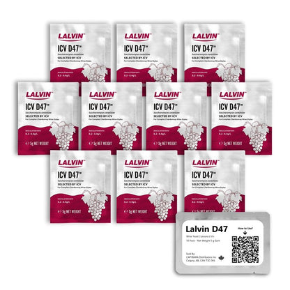 Lalvin D47 Wine Yeast (10 Pack) - Make Wine Cider Mead Kombucha At Home - 5 g Sachets - Saccharomyces cerevisiae - Sold by CAPYBARA Distributors Inc.