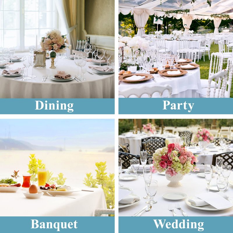 VidaFete 10 Pack 120inch Round Tablecloth Polyester Table Cloth, Stain Resistant and Wrinkle Polyester Dining Table Cover for Kitchen Dinning Party Wedding Round Tabletop Buffet Decoration(White)