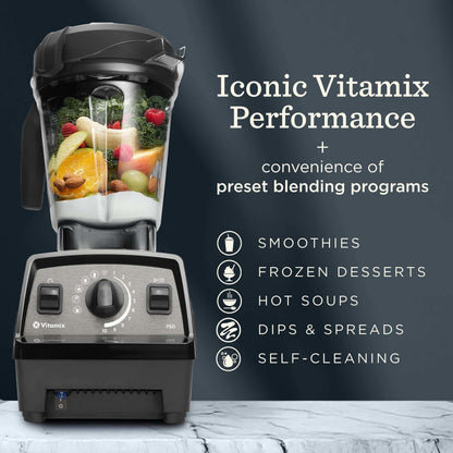 Vitamix Propel Series 750 Professional-Grade Blender with Four Blending Programs for Smoothies, Soups and More, Self-Cleaning, Stainless-Steel Blades, 64 Oz Container, Black