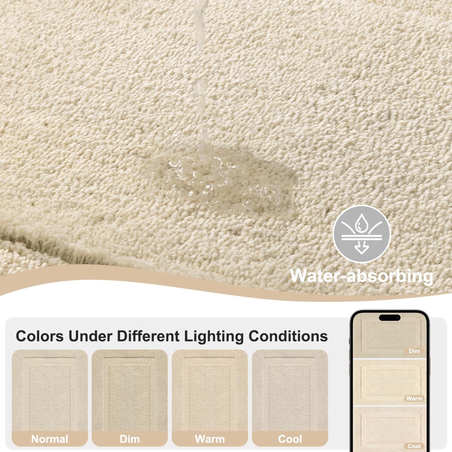 SHACOS Soft Fluffy Bathroom Runner Rugs Set of 3 Bath Mats with U Shape Toilet Rugs Non Slip Washable Bath Rugs Absorbent Bathroom Carpet for Shower Tub, Light Beige