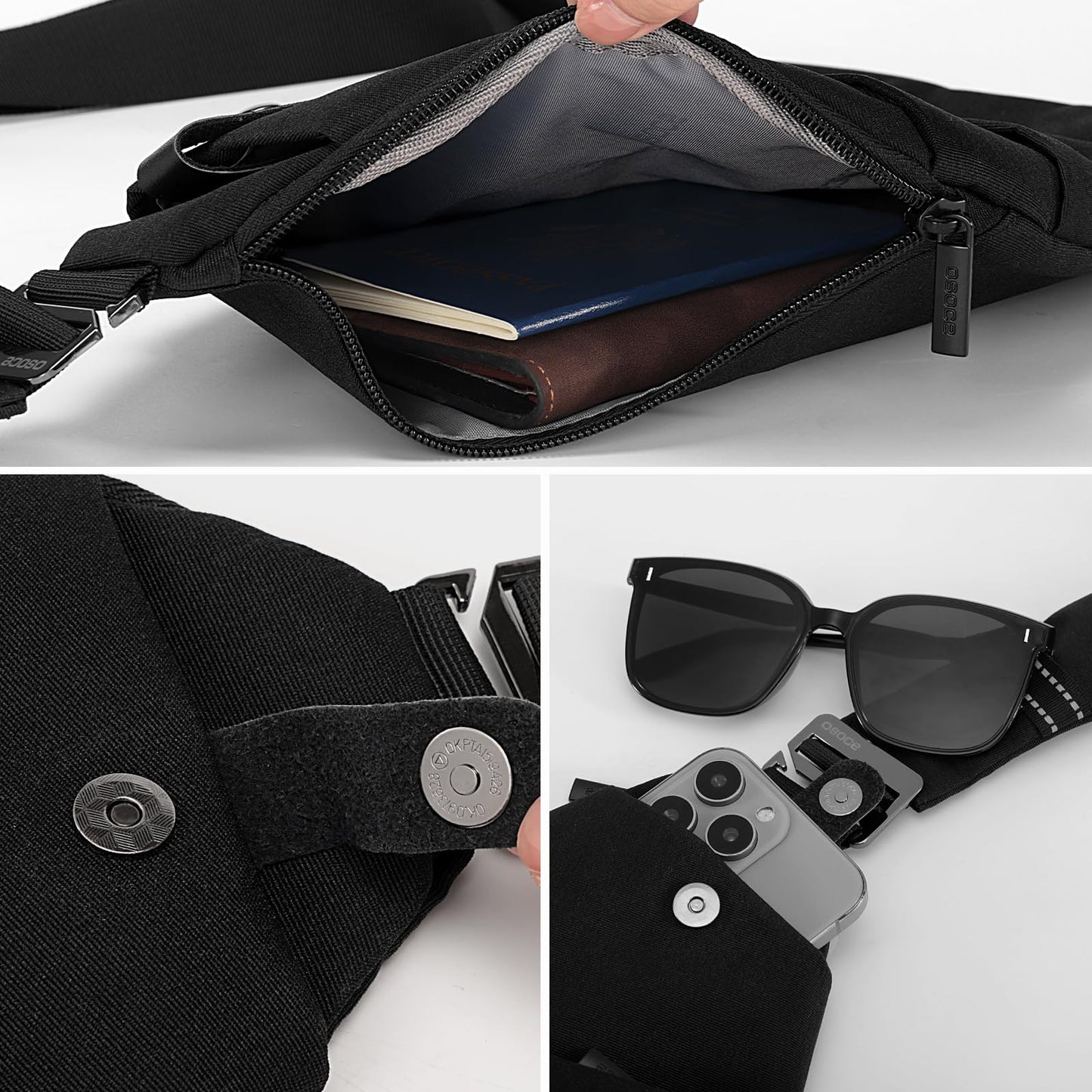 OSOCE Anti Theft Crossbody Bags Sling Bag for Women Men Waterproof Wander Bag for Sports and Travel. (1.0Black, Small)