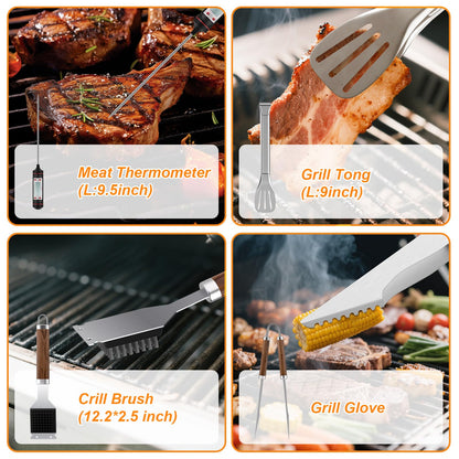 137PCS Griddle Accessories Kit for Blackstone– Stainless Steel Grill Tools for Outdoor Grill with Carrying Bag, Meat Thermometer, Grill Mats for Camping, Backyard & Gifts, BBQ Utensils for Men Women