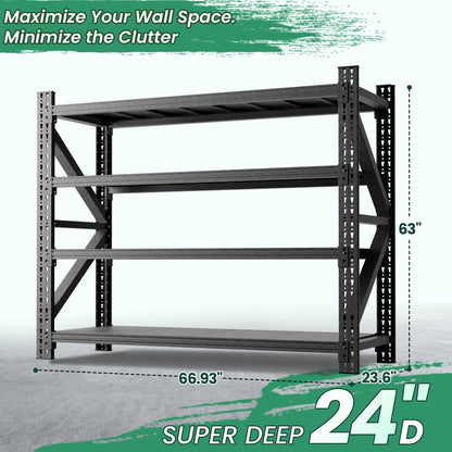 VIYET 4-Tier Heavy Duty Garage Shelving,Industrial Shelving for Low Ceilings,Garage Storage Racks Heavy Duty Steel Shelves,Compact Metal Rack for Basements,Garages with Ductwork,Apartments