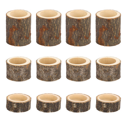 OwnMy Set of 12 Wooden Tea Light Candle Holders Votive Candle Holders, Rustic Pillar Candle Stands Vintage Wood Tealight Holders Set for Wedding Party Dining Table Centerpieces, 1" + 1.6" + 2.7"