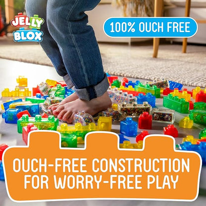 Jelly Blox Classic Castle Set | Includes 45 Pieces | Toddler &amp Preschool Building Blocks Kids Can Squeeze Stretch Squish | MESH ACCREDITED | Safety Tested &amp Ouch-Free | Sensory Play Toy for