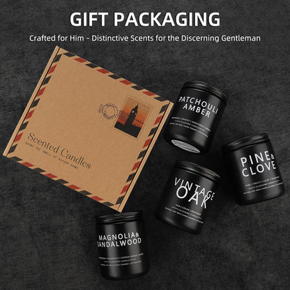 Candles for Men, 4 Pack Scented Candles, Gifts for Father Dad Day, 50 Hours Long Burning Soy Candles for Home Scented (Pine/Sandalwood/Patchouli/Oak)