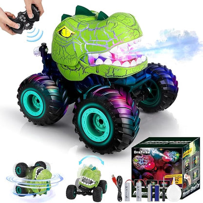 Remote Control Car for Boys Age 4-7 8-12 50min+ Runtime Dinosaur Monster Truck Toy with Spray Light Music Stunts Birthday Gift for Boy 3 4 5 6 7 8 9 10 Year Old