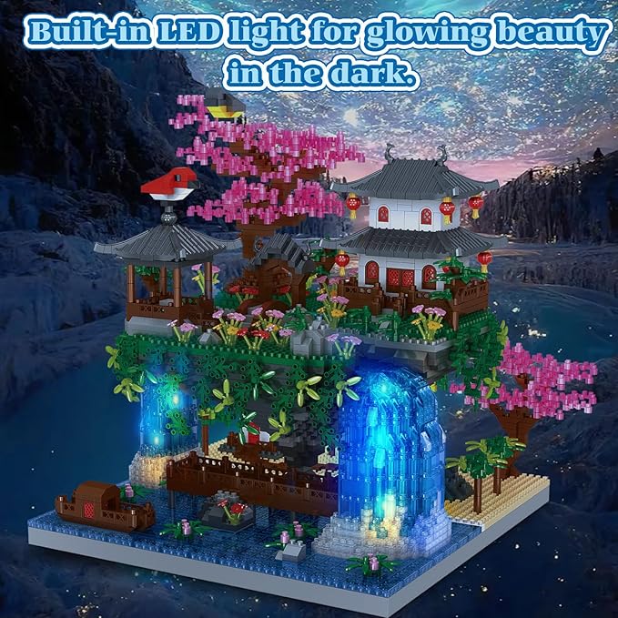 Cherry Blossom Tree Building Set Chinese Architecture Blocks Japanese Sakura House Set Bonsai Kit Sets for Adults Gift Kids Age 12+(3220 Pieces) (PBS001)