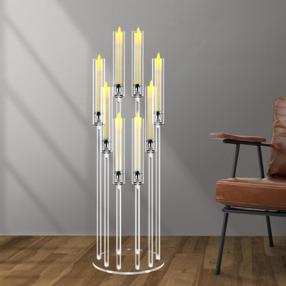2 Sets 8 Arms Acrylic Candelabra Centerpieces for Tables Decortion,Clear Candle Holder for Wedding Dinner Fireplace Decoration and Home Decor,Candlesticks Holder with 16 LED Candle