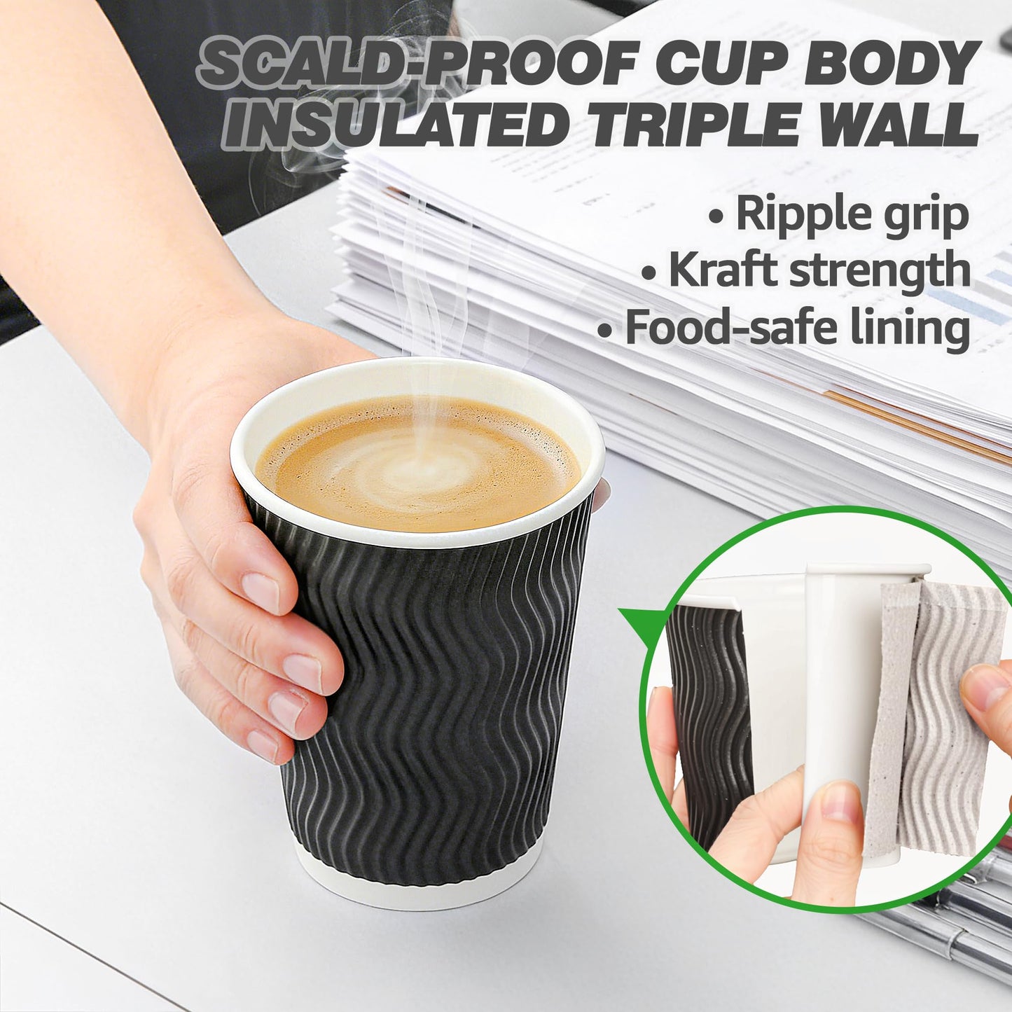 Commercial Coffee Urn 50 Cup/8L + 200-Pack 12oz Insulated Paper Cups with Lids | Complete Coffee Serving Bundle for Restaurant Catering, Church & Large Events
