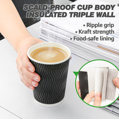 Commercial Coffee Urn 50 Cup/8L + 200-Pack 12oz Insulated Paper Cups with Lids | Complete Coffee Serving Bundle for Restaurant Catering, Church & Large Events