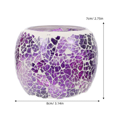ELEOUTI European Mosaic Glass Candle Stand, Purple Table Candleholder for Romantic Dinner, Decorative Candlestick for Home and Dining Table Decor