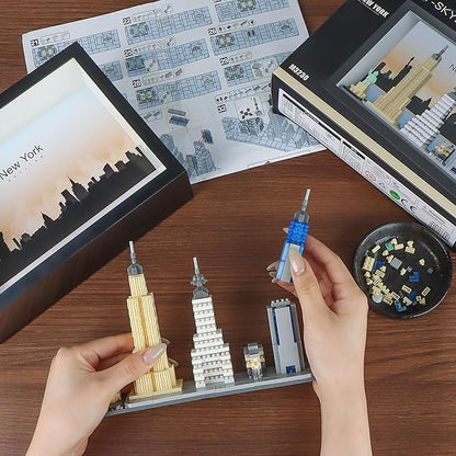 New York City Skyline Micro Block Building Set World Famous Architecture Model 3D Wall Art Home Office Décor Landmarks Collectible Model Kit Toy Gift for Adults Teens 14+ (759PCS)