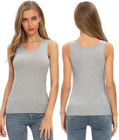 Air Curvey 4 Pack Tank Tops for Women Sleeveless Basic Undershirts Layering Casual Tops Black Grey White Pink S