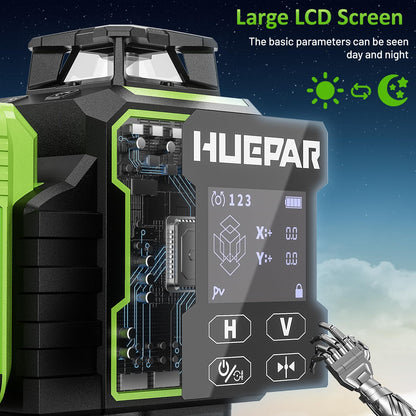 Huepar W04CG Laser Level 360 Self Leveling with Digital Angle Finder Digital Angle Gauge, Laser Class: Class II (IEC/EN60825-1/2014), 1mW power output