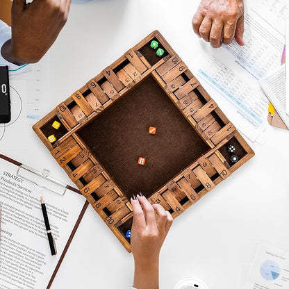 ropoda 14 Inches 4-Way Shut The Box Game (2-4 Players) for Kids &amp Adults (4 Sided Large Shut The Board Game Wooden 8 Dice) – Vintage StyleClose The Box Gamedice Game