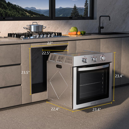 Empava 24 inch Electric Single Wall Oven, 2.5 Cu.ft.. Stainless Steel Built in Wall Oven with Basic Broil Bake Functions, Mechanical Knobs Control, 24WOE40L