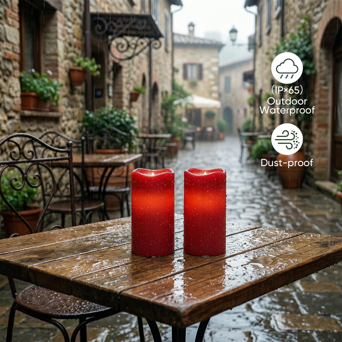 Amagic 3"x6" Red Flameless Candles with Remote, Christmas Candles Battery Operated with Timer, Waterproof LED Pillar Candles for Thanksgiving Table, Home, Outdoor Decor, Plastic, Set of 6