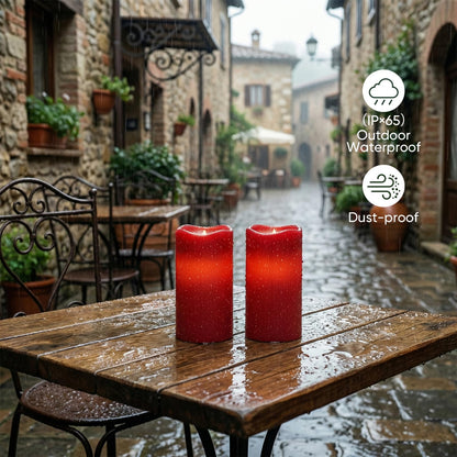 Amagic 3"x6" Red Flameless Candles with Remote, Christmas Candles Battery Operated with Timer, Waterproof LED Pillar Candles for Thanksgiving Table, Home, Outdoor Decor, Plastic, Set of 6