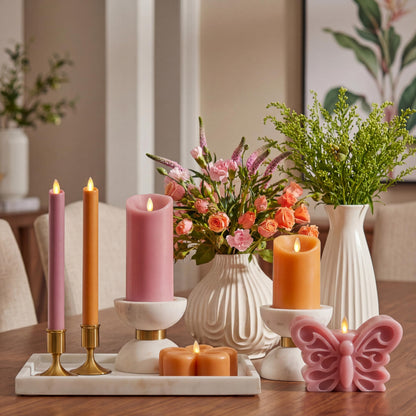 Luminara - Flameless Flickering Moving Flame Nature-Inspired Battery Operated LED Décor - Spring Summer Collection - Blooming Mauve Butterfly Garden Candle - 6.6” x 4.3”
