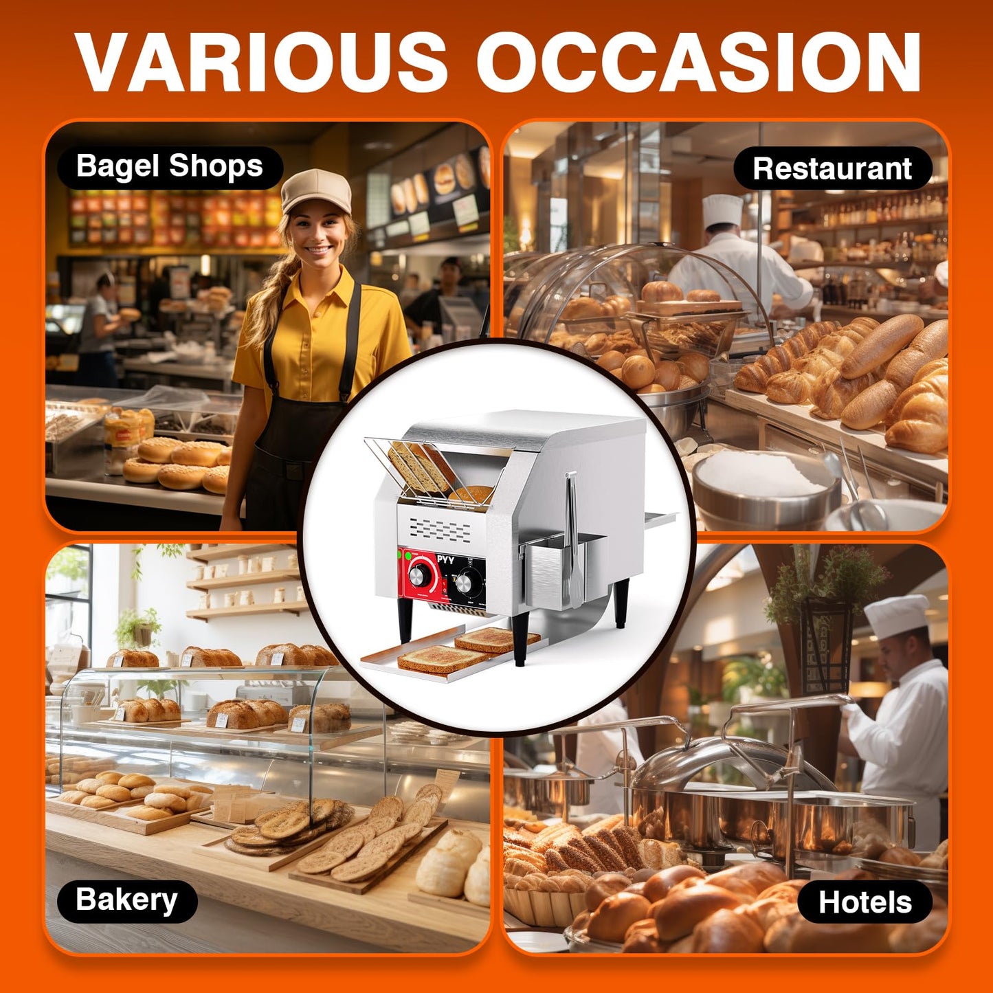 PYY Commercial Conveyor Toaster 150pcs/h - Electric Conveyor Belt Toaster for Toast, Bun, Bagel, Bread, Heavy Duty Stainless Steel Toaster Oven for Restaurant, Bakery, Buffet Use