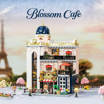 PANTASY Blossom Café Modular Building Set 3-Story European Glasshouse Landmark with Café Art Gallery &amp Floral Atrium Collectible Architecture Model Kit for Adults Creative Display Blocks