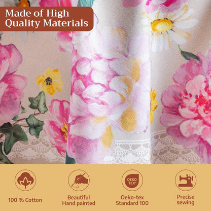 Maison d' Hermine Table Cloth Round Table 100% Cotton 63 Round Inches Tablecloth Reusable Decorative for Dining Kitchen Room Farmhouse Home Gifts for Mothers Day Spring Summer - Pivoine