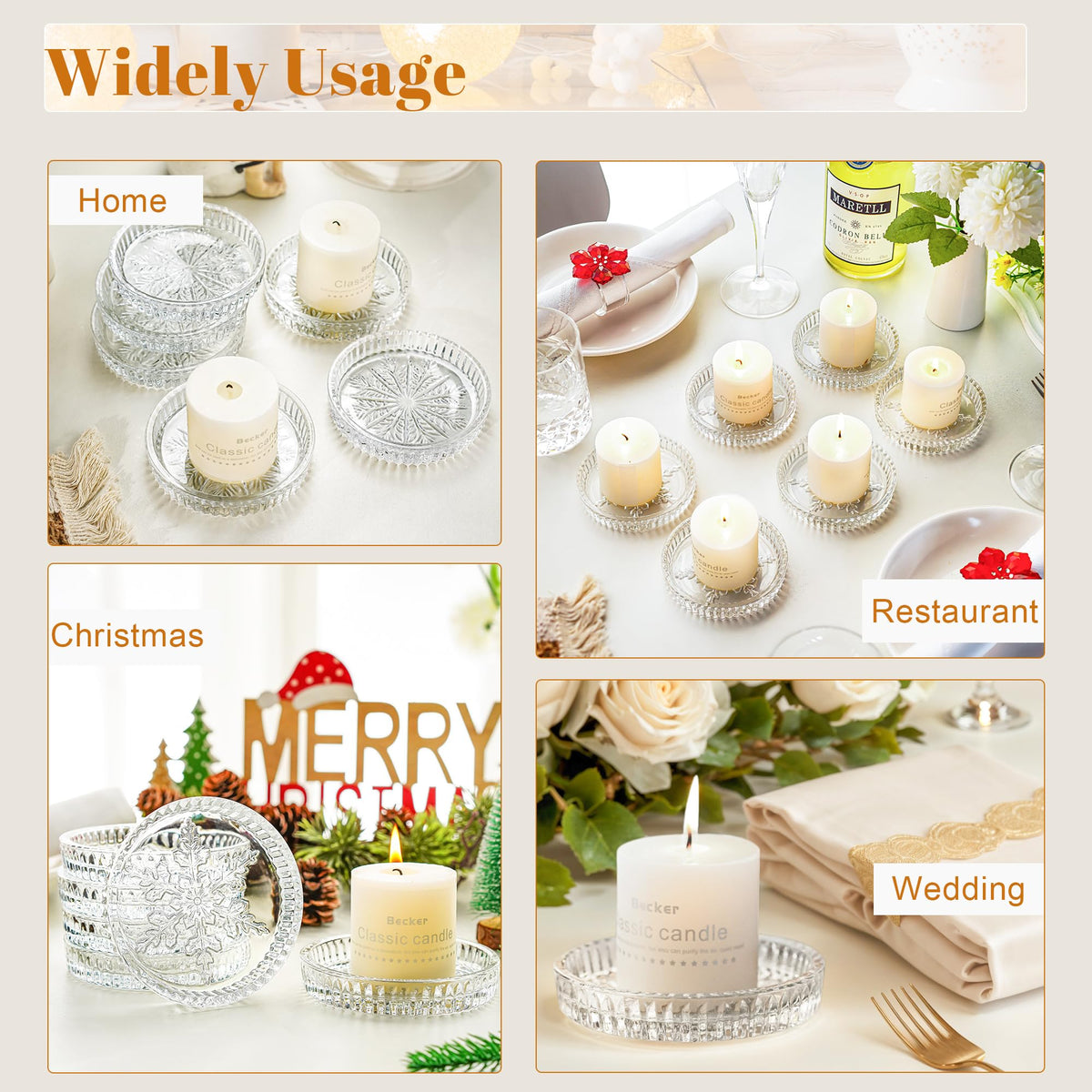 kanpura Round Glass Candle Holder Plates Clear Glass Snowflake Pattern Votive Candle Holder Plates Glass Coasters for Christmas Winter Party Table Decor, Set of 6