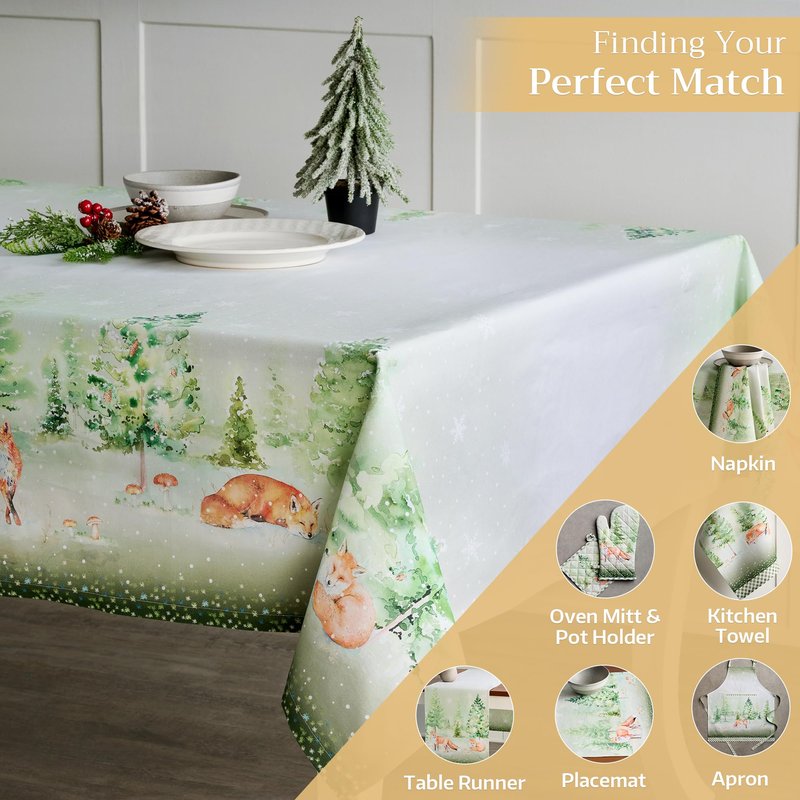 Maison d' Hermine Table Cloth Square Table 100% Cotton 54 x 54 Inches Fall Tablecloth Reusable Everyday Use for Thanksgiving Christmas Decorations Dining Farmhouse Party (Winter Mornings)