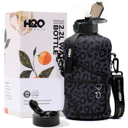 H2O Capsule 2.2L Half Gallon Water Bottle with Storage Sleeve and Removable Straw – BPA Free Large Reusable Drink Container with Handle - Big Sports Jug, 2.2 Liter (74 Ounce), Cowbell