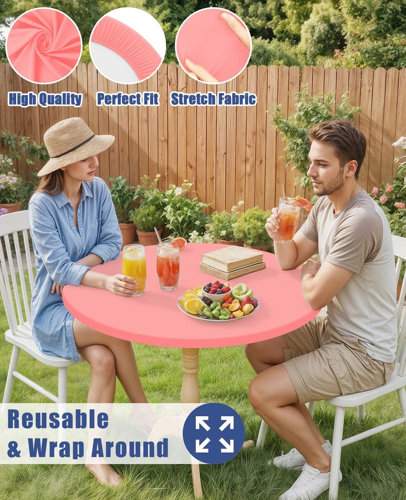 Moosfor Round Spandex Tablecloth, Elastic Fitted Waterproof Tablecloths for 45"-56" Tables, Stretch Washable Picnic Table Cover for Camping, Dining, Indoor and Outdoor,Coral Red