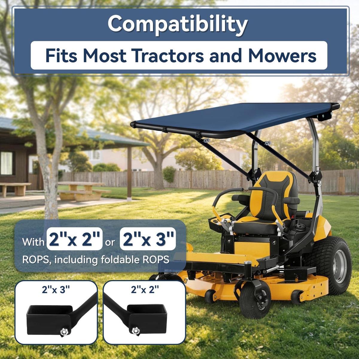 Ajingff Universal Tractor Canopy for ROPS, UV Protection Sunshade Compatible with Compact Tractors, Riding Mowers, Zero Turn Mowers & Lawn Tractors
