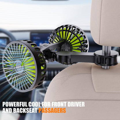 Hayousui USB Car Cooling Fans for Backseat: Dual Head Car Fan for Kids 3 Speeds 360° Rotatable Vehicle Rear Headrest Fans 5V Powerful Electric Air Circulation Fan for Sedan SUV RV Truck (USB Plug)