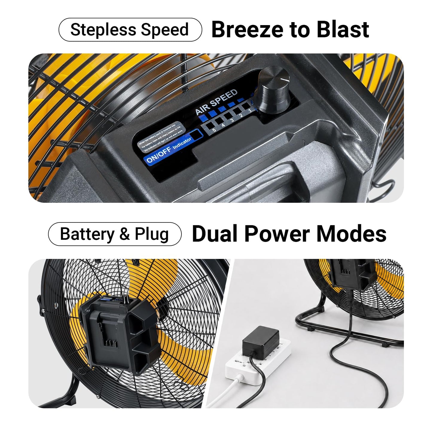 18" High Velocity Brushless Floor Fan Compatible with Dewalt 20V Max Battery(Tool Only), 2500 CFM Cordless Heavy Duty Metal Fan, 5 Speeds Portable Industrial Shop Fan for Home, Garage, Attic, Camping