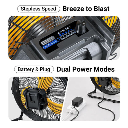 18" High Velocity Brushless Floor Fan Compatible with Dewalt 20V Max Battery(Tool Only), 2500 CFM Cordless Heavy Duty Metal Fan, 5 Speeds Portable Industrial Shop Fan for Home, Garage, Attic, Camping