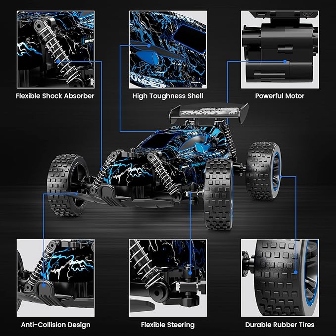 Tecnock RC Cars for Kids 1:18 Scale 2WD RC Car with LED Lights 2.4GHz Remote Control Car with USB-C Easy Charging &amp 50 Mins Playtime Toys Gifts for Boys &amp Girls Ages 8-12