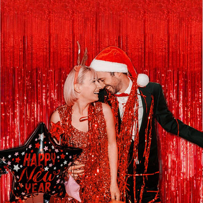 10 Pack Red Streamers Party Backdrop Christmas Decorations Foil Fringe Backdrop Curtains Carnival Casino Theme Birthday New Year Holiday Celebration Bachelorette Party Decorations Supplies