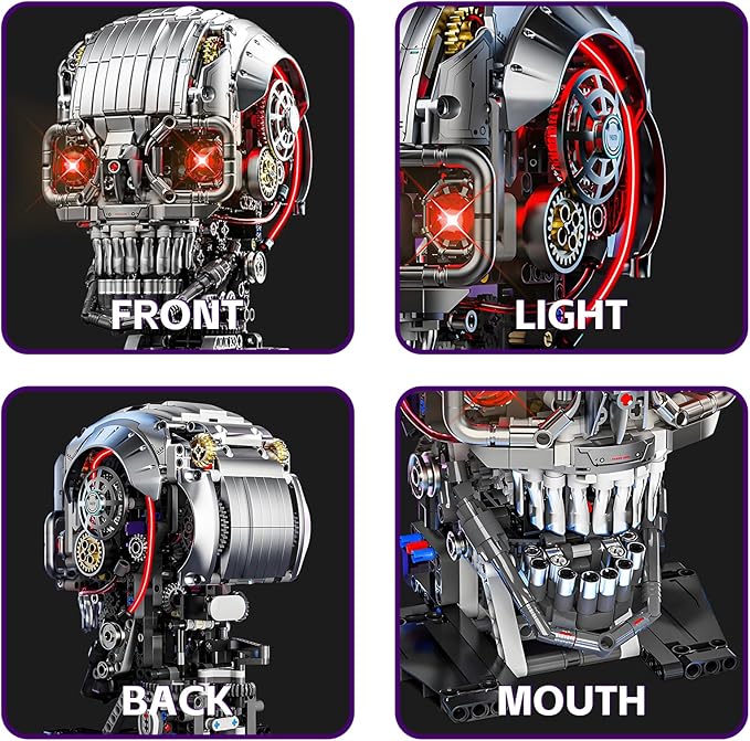 Mechanical Skull Building Block Set 3D Poseable Model with Mandibular Teeth Bite Drive can be driven by hand or motor for STEM Toys for Kids &amp Adults Perfect for Horror Fans &amp Gothic Room Deco